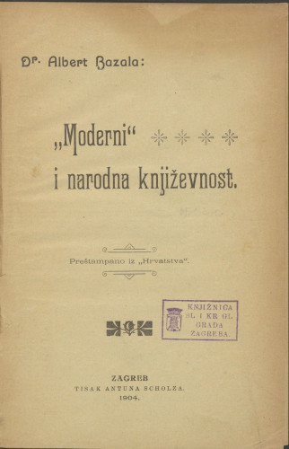"Moderni" i narodna književnost / Albert Bazala