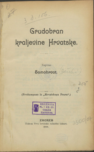 Grudobran Kraljevine Hrvatske / napisao Samohrvat